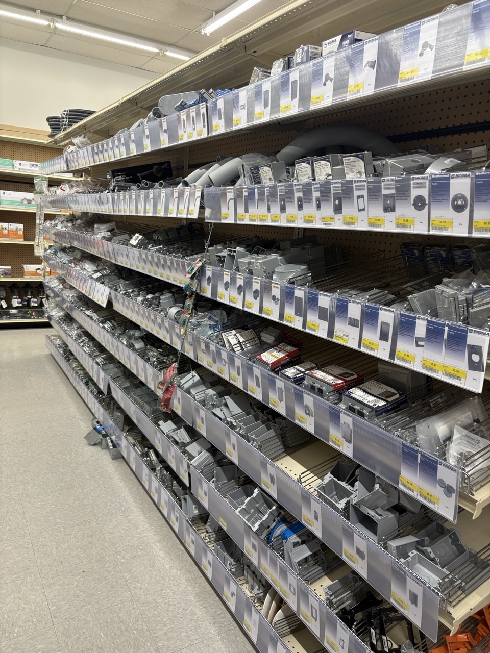 Electrical boxes, covers, and conduit parts on display